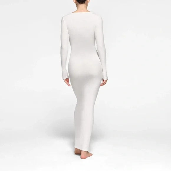 NWT SKIMS soft lounge crew neck long dress 4X in marble white - Picture 4 of 8